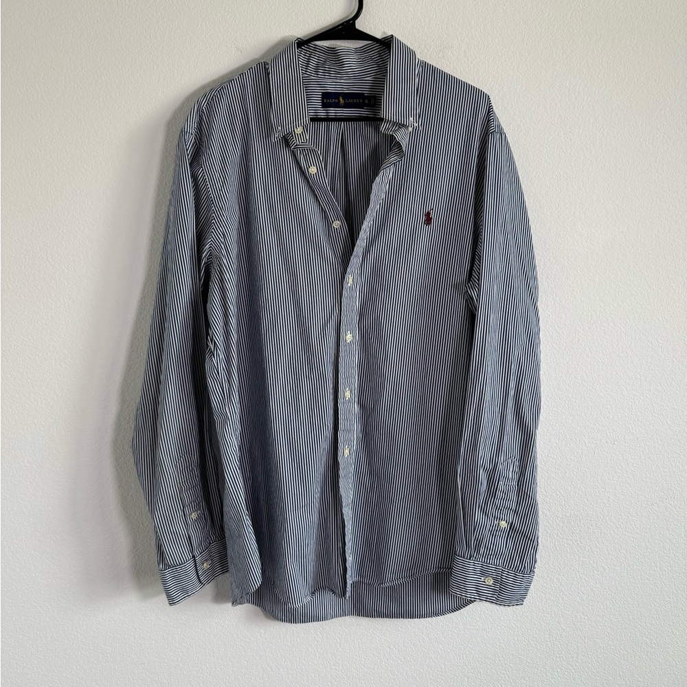 Ralph Lauren‎ Men’s Blue & White Striped Button Down Size XL